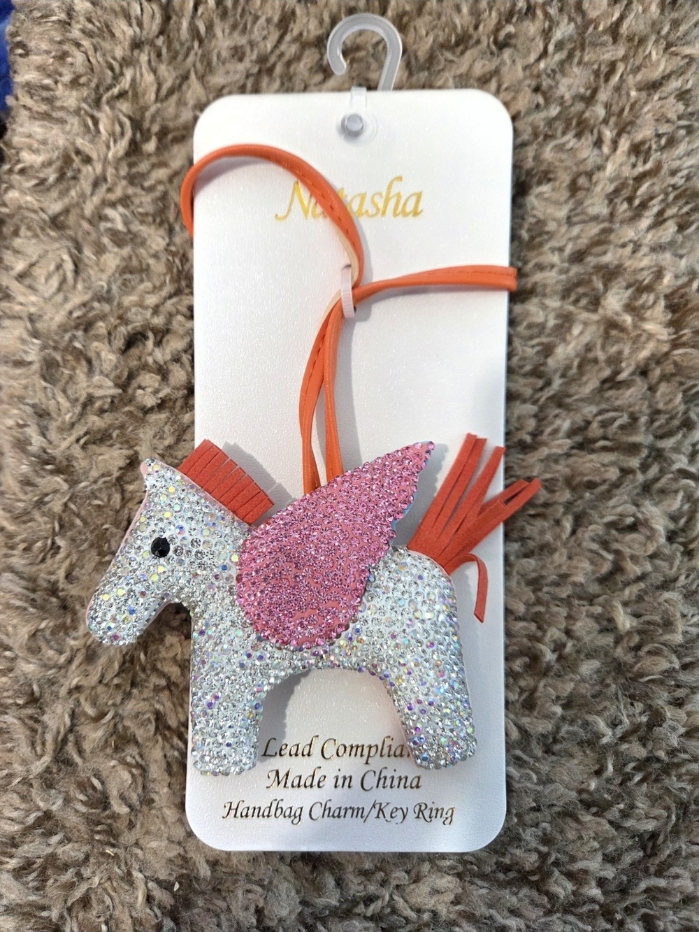 Natasha Couture Sparkly PEGASUS Unicorn Handbag Charm – White Pink Blue & Orange